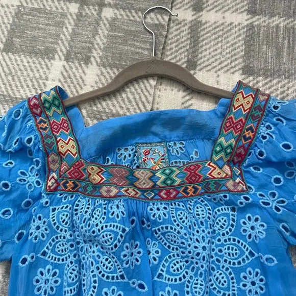 Johnny Was embroidered peasant top in Azure Blue - Picture 4 of 12